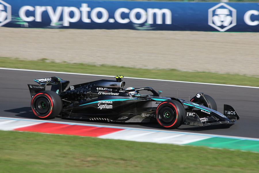 Archive: Andrea Kimi Antonelli (Mercedes) in qualifying at the 2025 Italian Grand Prix (Eustace Bagge, CC BY 4.0). Not the inaugural 2026 Spanish Grand Prix at Madrid Madring.