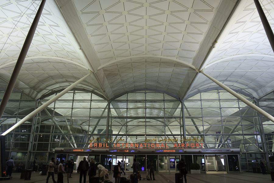 Archive photo: the entrance canopy of Erbil International Airport in Erbil, Iraq, October 2016.