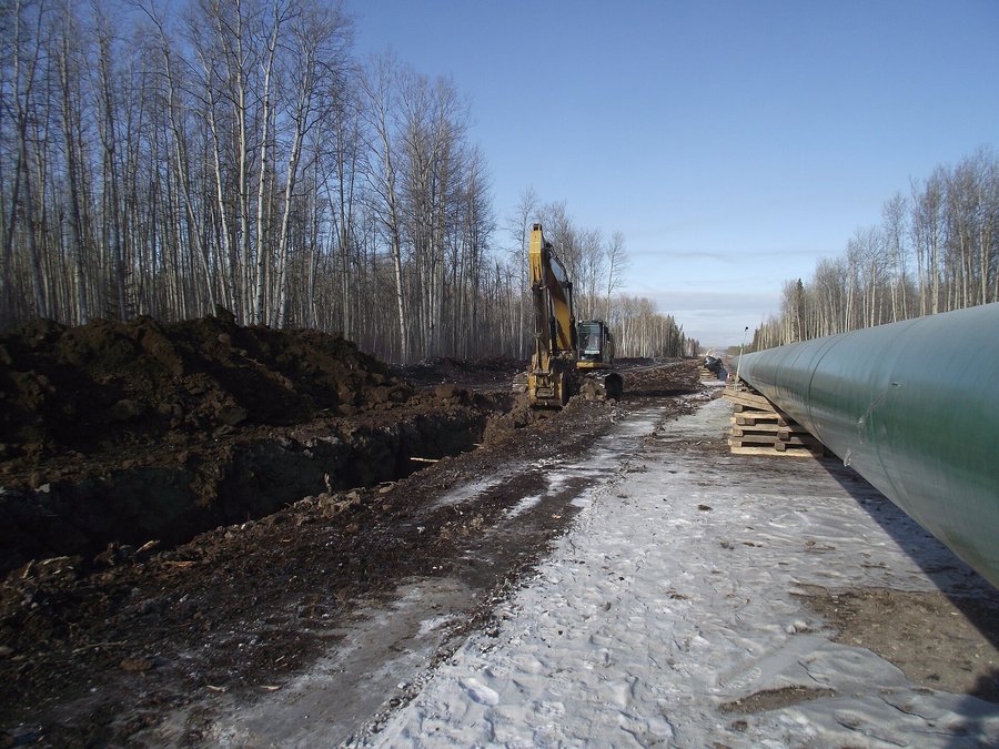Archive photo: pipeline construction through boreal forest in Alberta, Canada, February 2008.