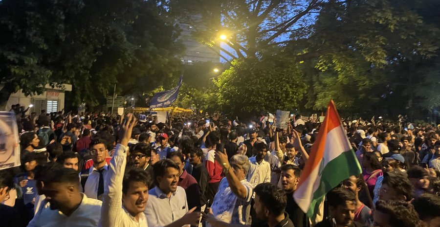 Archive photo: protesters crowd Jantar Mantar, Delhi's official protest site, in July 2026.