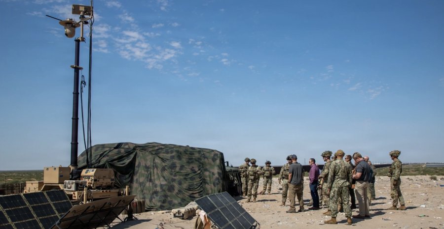 Archive photo: Soldiers assigned to Joint Task Force-Southern Border brief U.S. Northern Command staff beside a ground-based surveillance camera system near the border at Sunland Park, New Mexico, in August 2026.