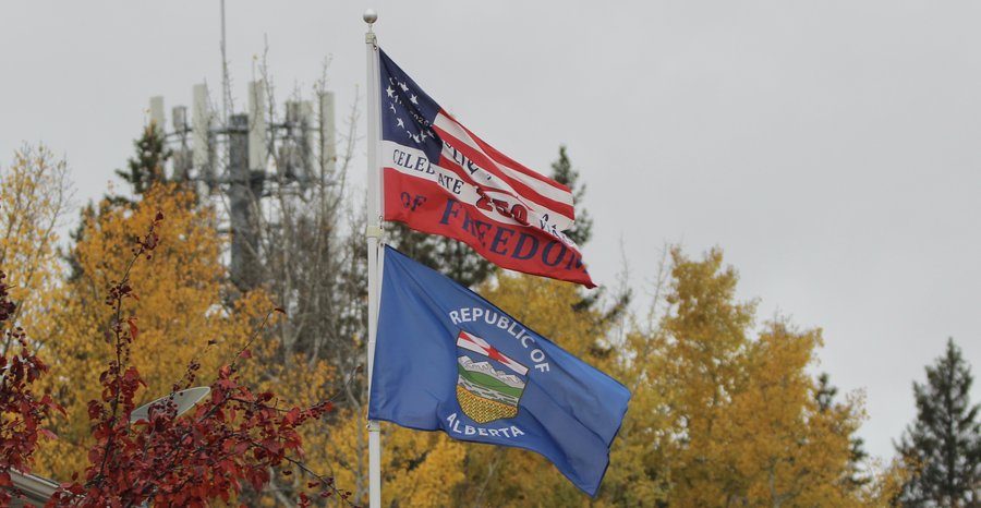 A Republic of Alberta flag flies in Seba Beach, Alberta, in October 2026.