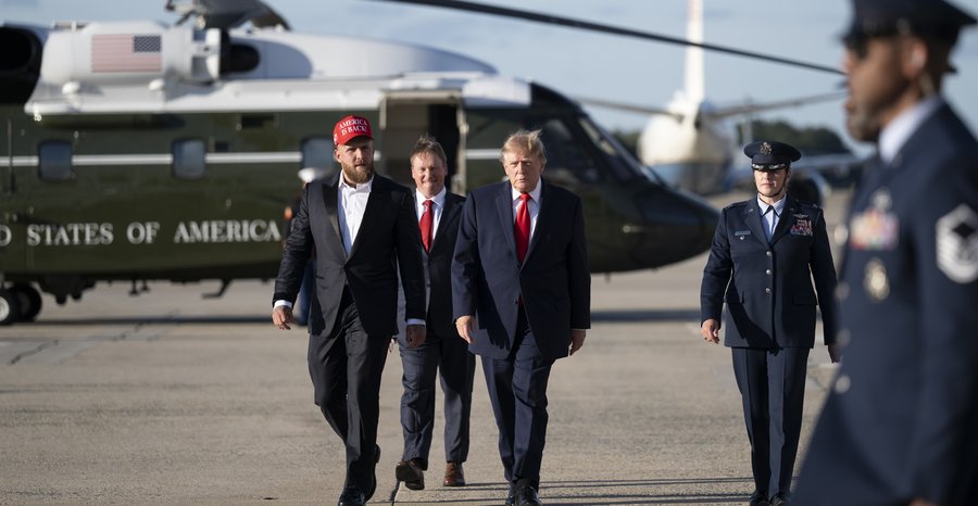 President Trump walks from Marine One to Air Force One at Joint Base Andrews, Maryland, in October 2026.