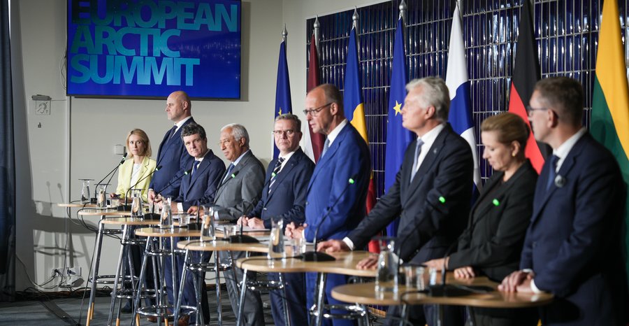 EU foreign policy chief Kaja Kallas, far left, at a press conference at the European Arctic Summit in Rovaniemi, Finland, in September 2026.