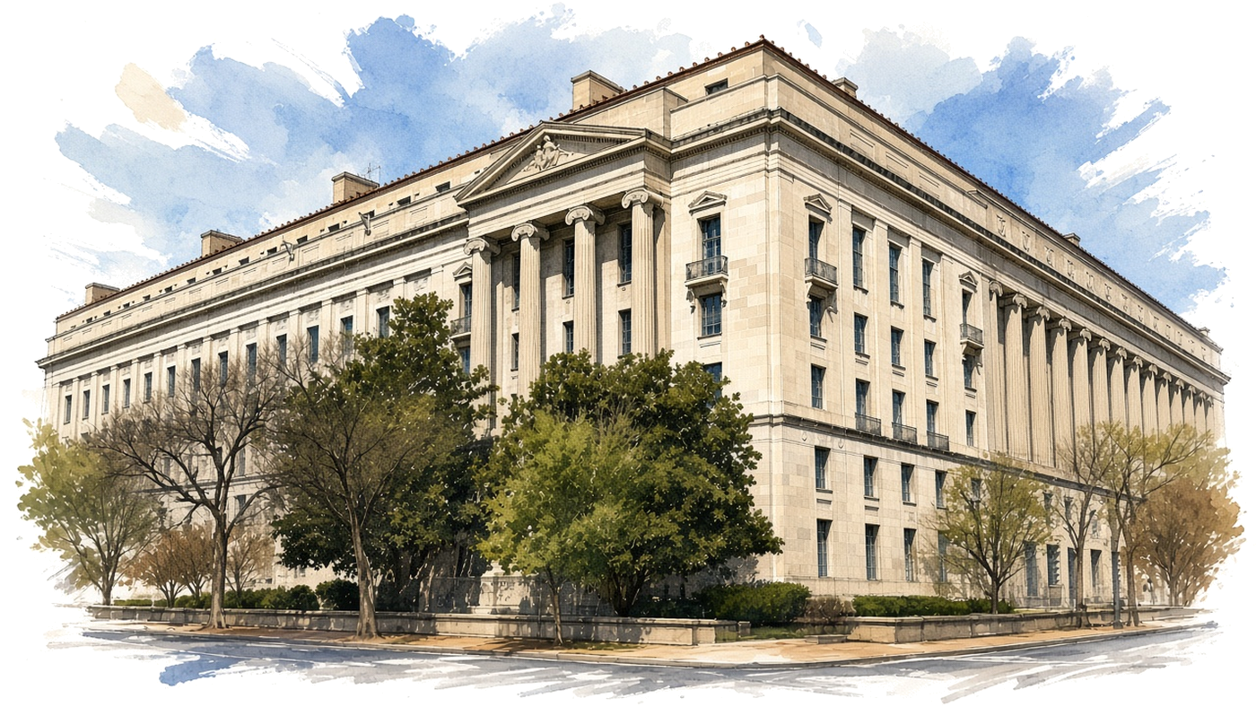 The Robert F. Kennedy Department of Justice Building in Washington, March 2026.